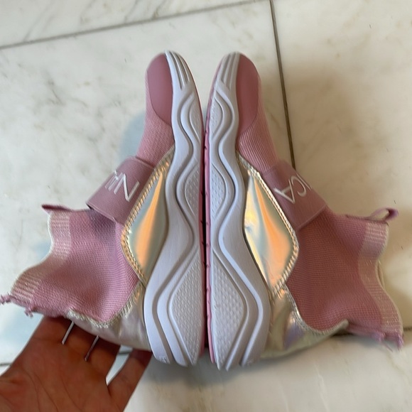 Nautica, girls 2, pink and iridescent white stretchy sock boot sneakers - Picture 6 of 9